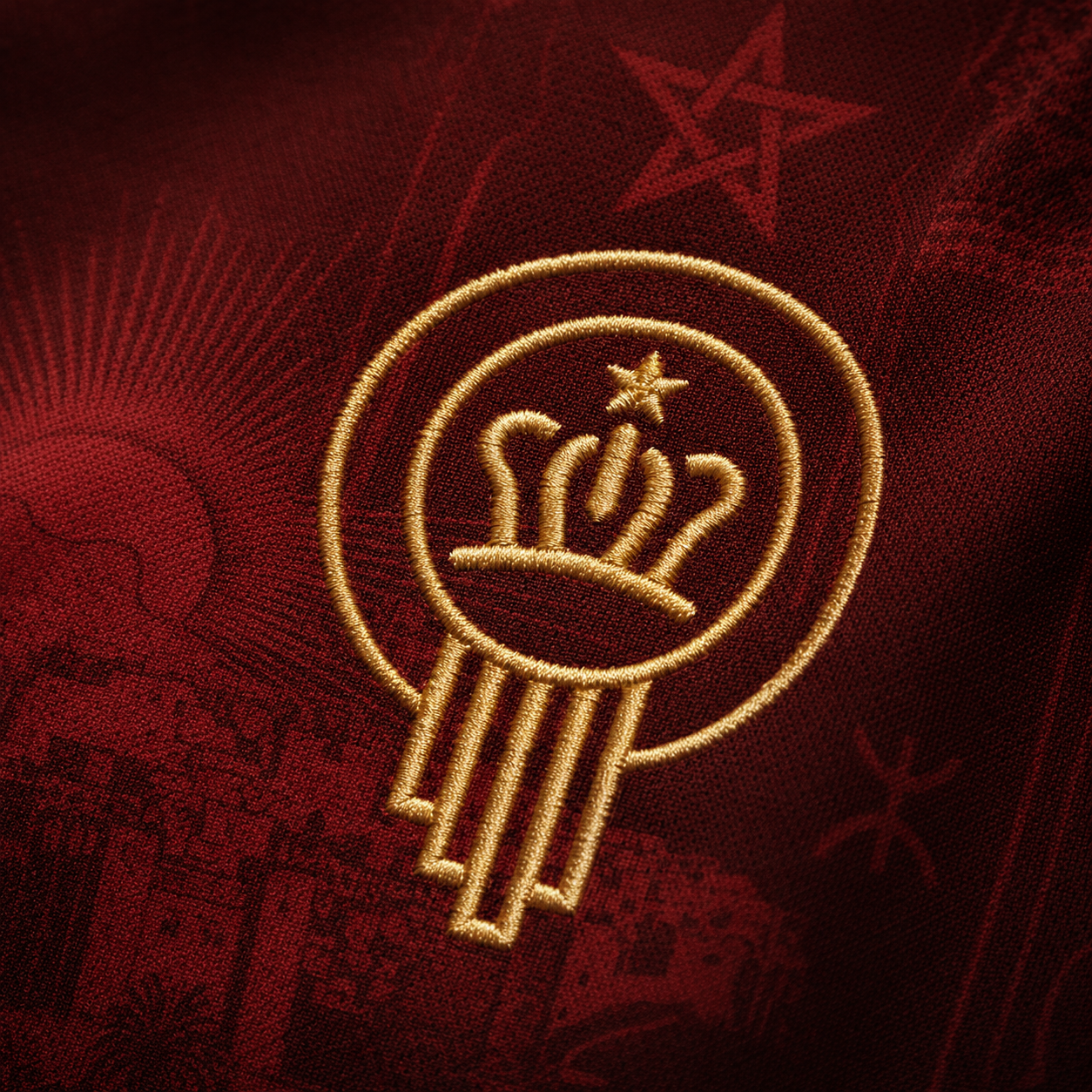 Origin 001: Morocco Heritage Collection featuring a burgundy and gold heritage jersey inspired by Moroccan culture, history, and identity.